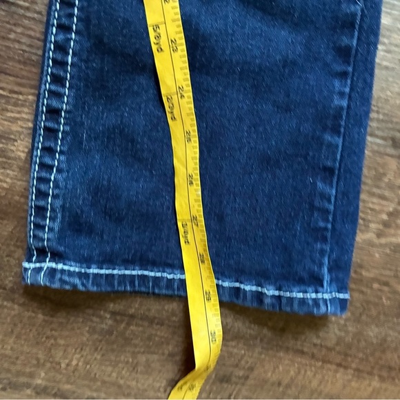 Y JEANS Los Angeles Y2K denim low rise flare distressed bling pockets cross 3/4 - Picture 12 of 15